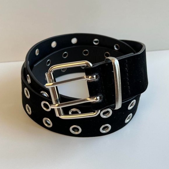 Y2K 2000s round studded black and silver velour grunge emo belt - Picture 2 of 8
